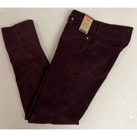 Levis 511 Slim Pants Men's 32x34 Maroon Corduroy Wine Tasting Stretch Pants - Picture 7 of 14